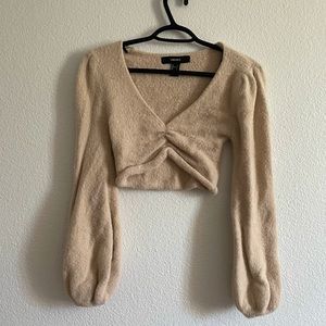 Cropped Nude Fluffy Puff Sleeve Top